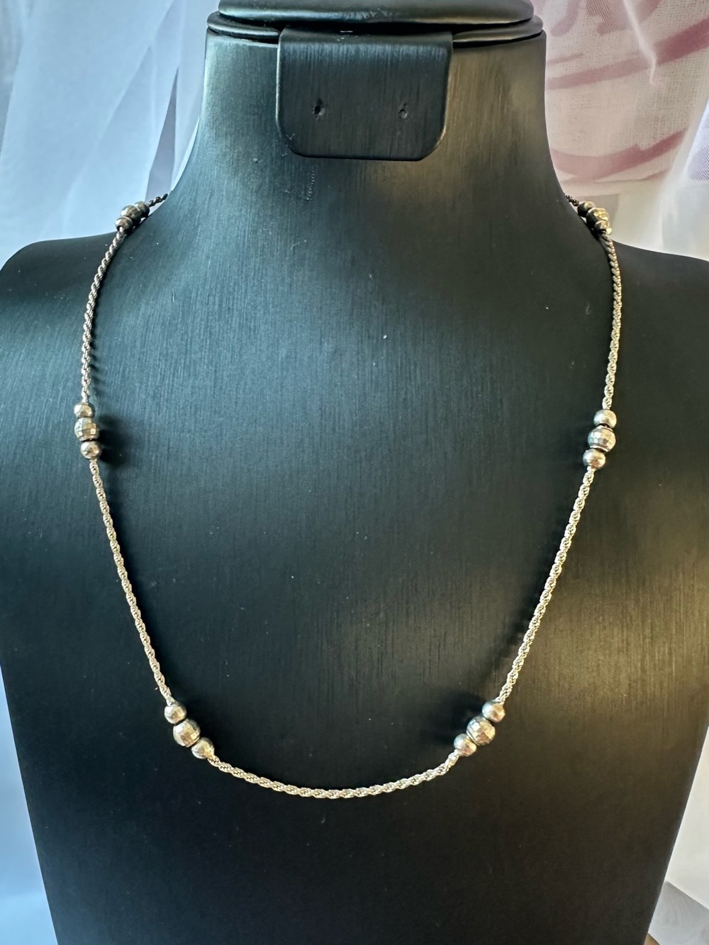 Sterling Silver Rope Necklace with Bead Accents